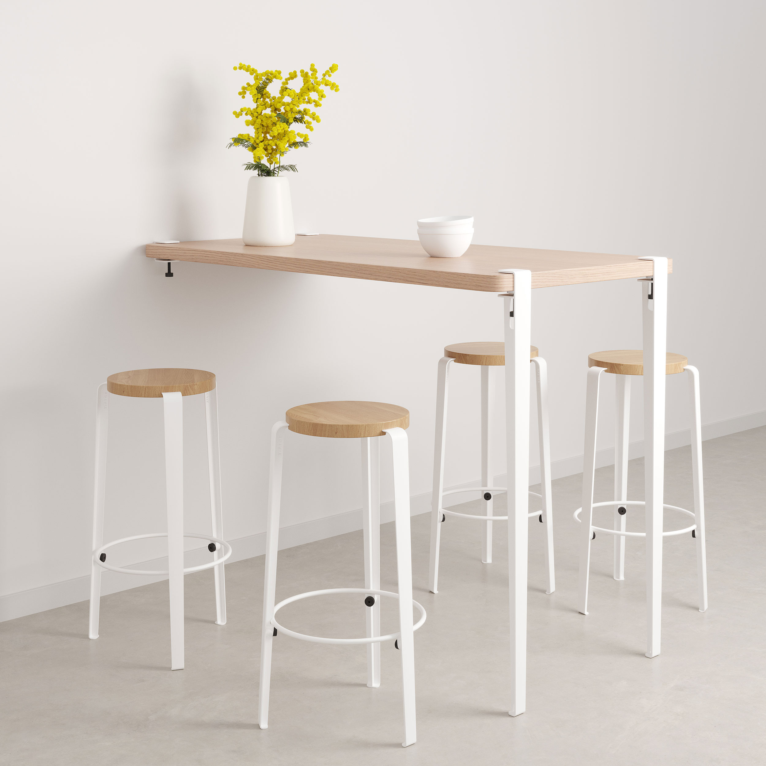 wall table with bar stools