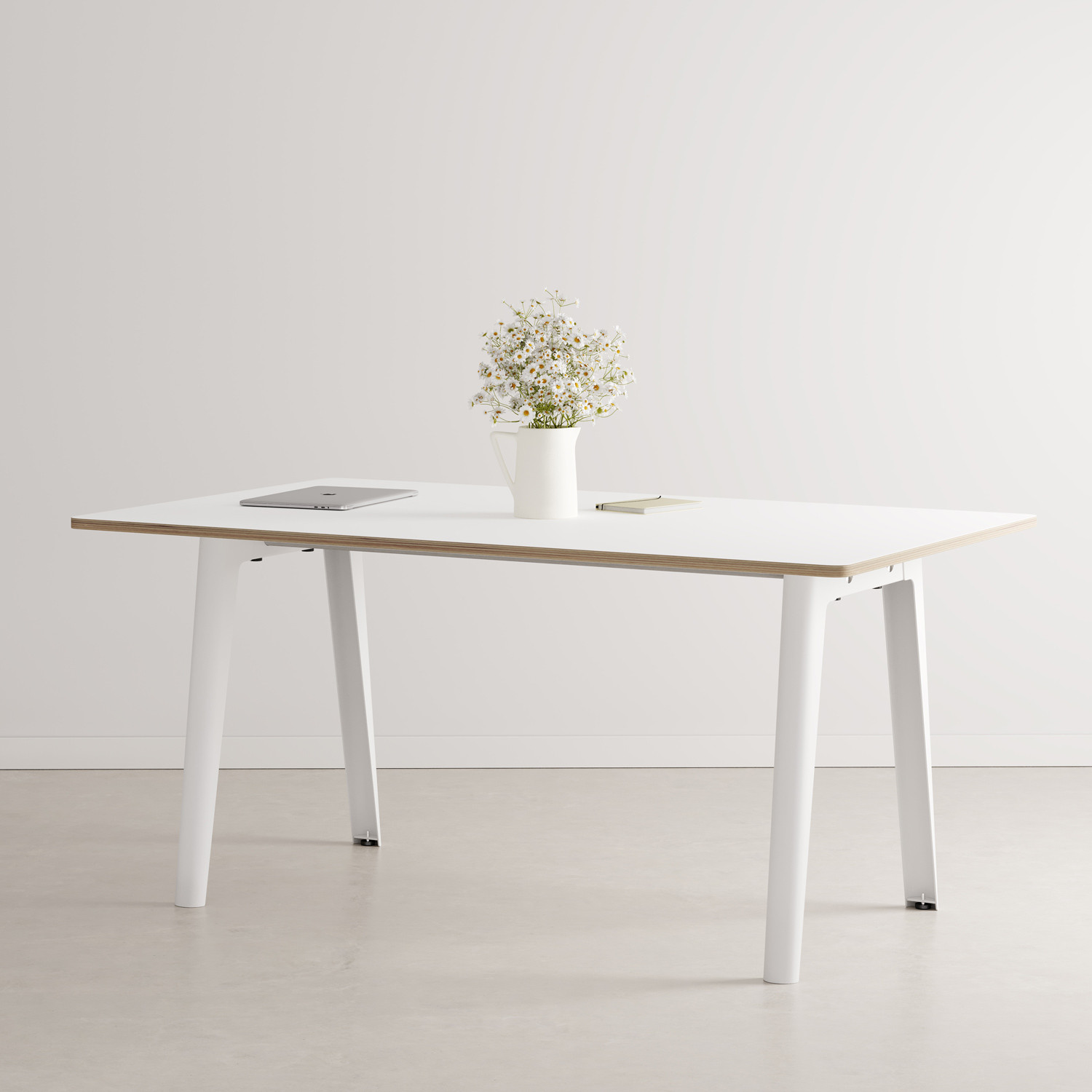 white plywood desk