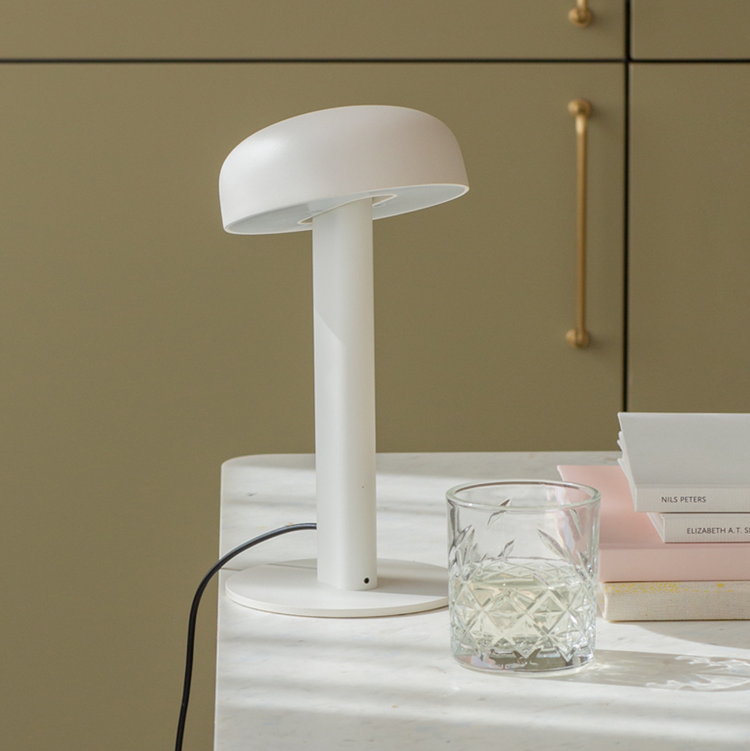 Lampe à poser Juna E14 max. 20W Blanc dépoli, Champagne Métal