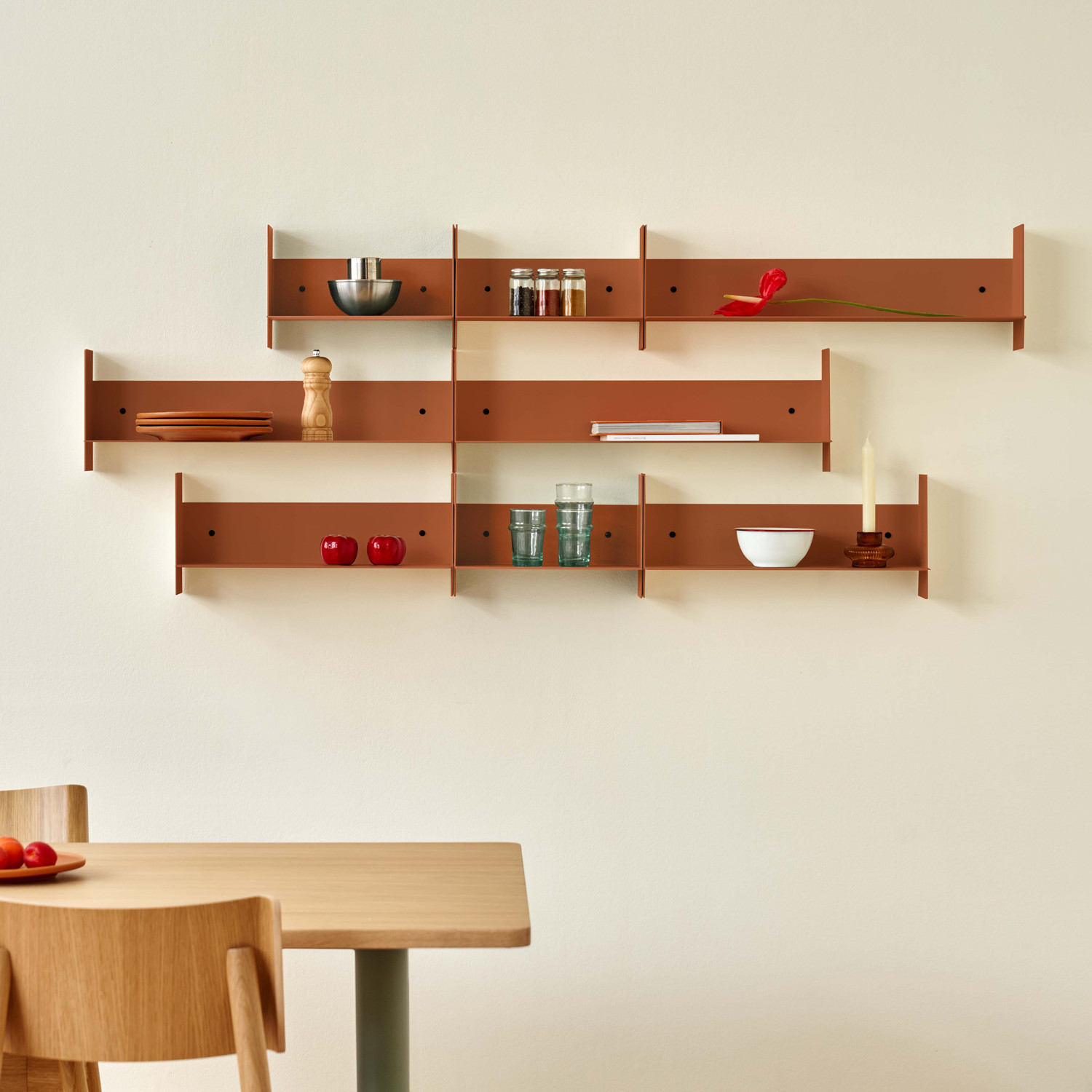 Set of 3 PLI steel wall shelves - 20 to 60cm